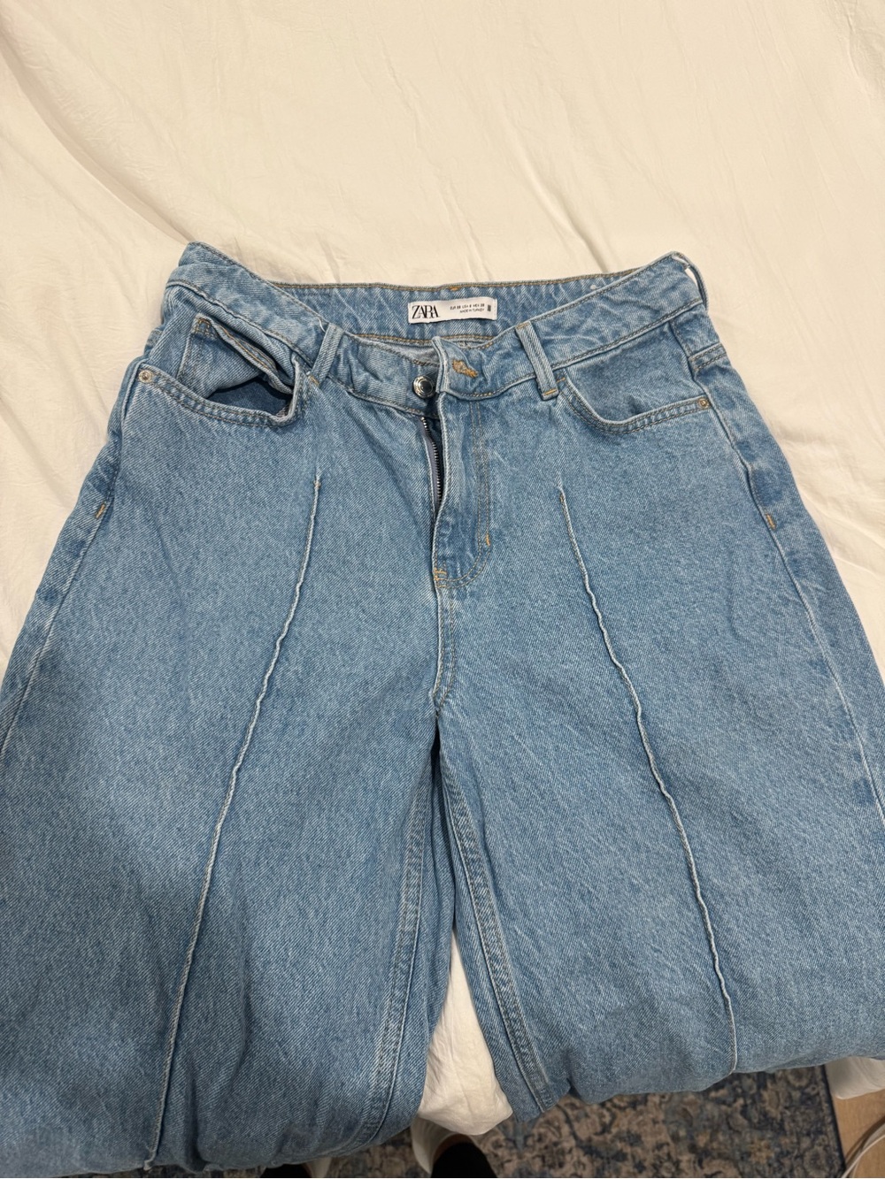 ZARA Light Blue Front-Seam Straight Jeans